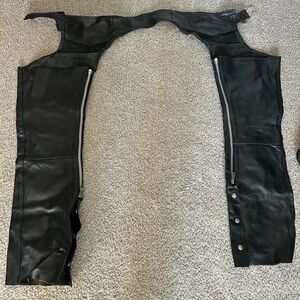 Black Leather Motorcycle Chaps with Side Zippers